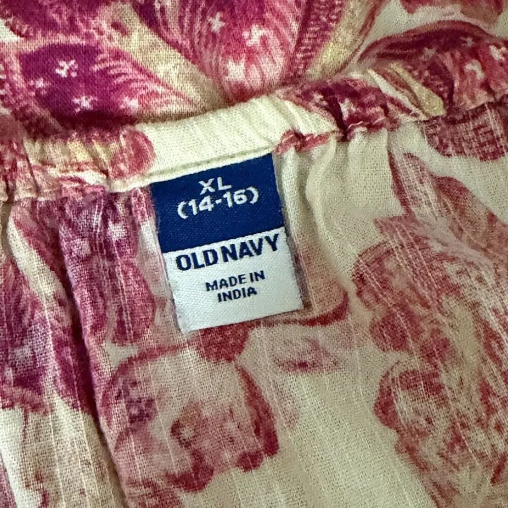 Old Navy Cold Shoulder Dress Tiered Fit Flare Floral Pink Cream XL 14 16